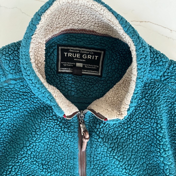 Womens True Grit Quarter Zip Sherpa Forrest Green Pullover, Medium - Picture 3 of 5